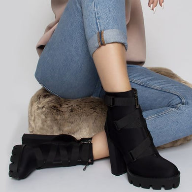 2019 New Fashion Spring Autumn Platform Ankle Boots Women 12cm Boots Black Big Size 43