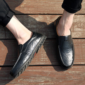 Luxury Brand 2019 Genuine Leather Men Casual Shoes , Moccasins Breathable Slip on Black Driving Shoes Plus Size 37-47 !!