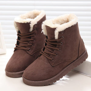 Top Selling in 2019 ! Women Snow Boots Flat Lace Up Winter Ladies Warm Shoes Plus Size