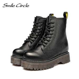 Smile Circle Size 36-41 Boots For Women Autumn Winter 2019 Fashion Round Toe Lace-up : BIG SALE !