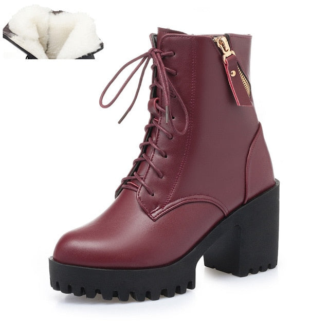 2019 new winter boots For Women genuine leather high heel warm wool boots wedding