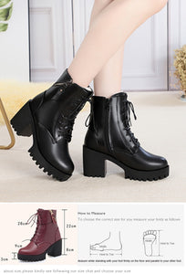 2019 new winter boots For Women genuine leather high heel warm wool boots wedding