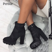 Load image into Gallery viewer, 2019 New Fashion Spring Autumn Platform Ankle Boots Women 12cm Boots Black Big Size 43