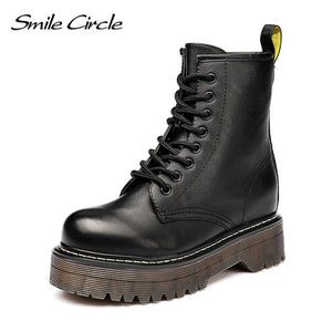 Smile Circle Size 36-41 Boots For Women Autumn Winter 2019 Fashion Round Toe Lace-up : BIG SALE !