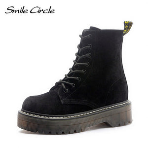 Smile Circle Size 36-41 Boots For Women Autumn Winter 2019 Fashion Round Toe Lace-up : BIG SALE !