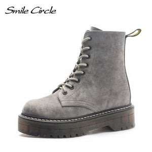 Smile Circle Size 36-41 Boots For Women Autumn Winter 2019 Fashion Round Toe Lace-up : BIG SALE !