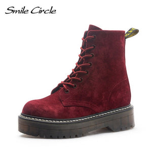 Smile Circle Size 36-41 Boots For Women Autumn Winter 2019 Fashion Round Toe Lace-up : BIG SALE !