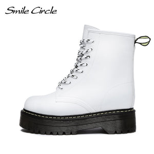 Smile Circle Size 36-41 Boots For Women Autumn Winter 2019 Fashion Round Toe Lace-up : BIG SALE !